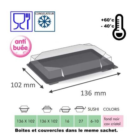 Boîte d'emballage plastique pour sushis et makis, packaging sushis