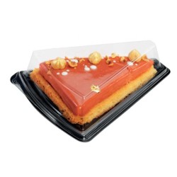 Boite triangulaire pour tartes avec un fond noir, emballage pâtisserie