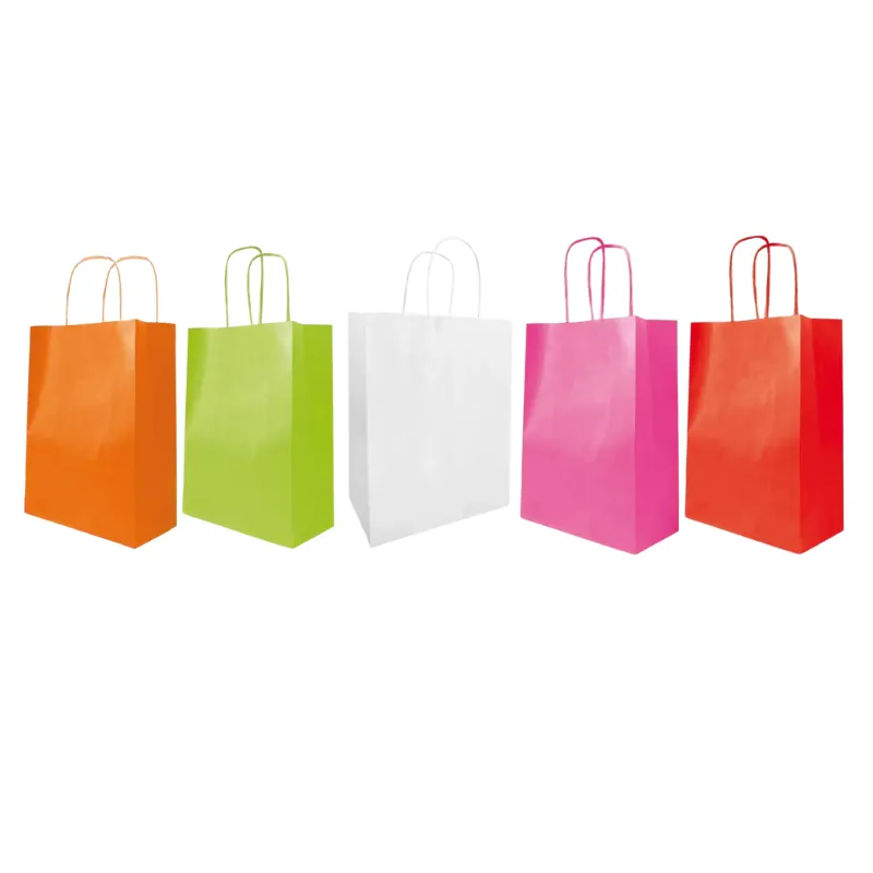 Sac papier kraft couleurs unis poignées torsadées pour Boulangerie Pâtisserie