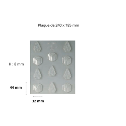 Plaque de moulage pour 11 sujets en chocolat